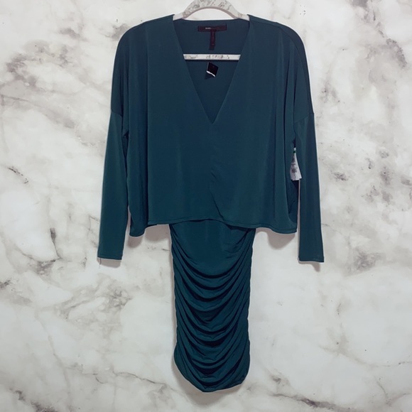 BCBGMaxAzria Gathered Popover Cocktail Mini Dress - Jade Emerald Green - Picture 4 of 12